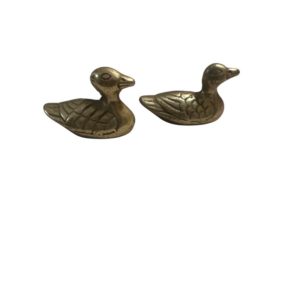 Vintage Solid Brass Duck Figurines Set Of 2 Waterfowl Miniature Collectible 1.5"